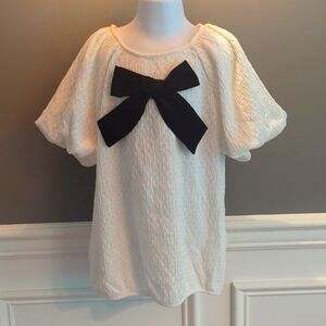 NWT Girl Zara White Shirt With Black Bow Size 13 to 14 yr old